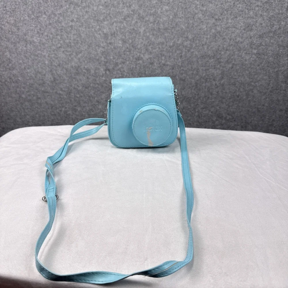 Fujifilm Instax Mini 8 9 Camera Case Faux Leather Light Blue Braided Strap